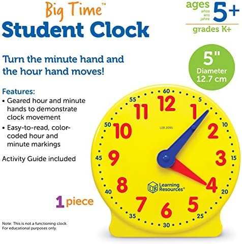 Учебни ресурси Big Time Student Clock, Обучителни и Демонстрационни Часове, Развиват Време и Ранни Математически умения, Часове за обучение, 12 Часа, на Възраст 5+
