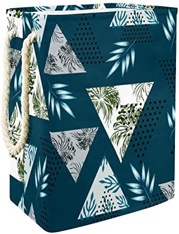 Inhomer Тропически Палмови Листа и Текстурирани Триъгълници 300D Оксфорд PVC, Водоустойчив Кошница за Дрехи, Голяма