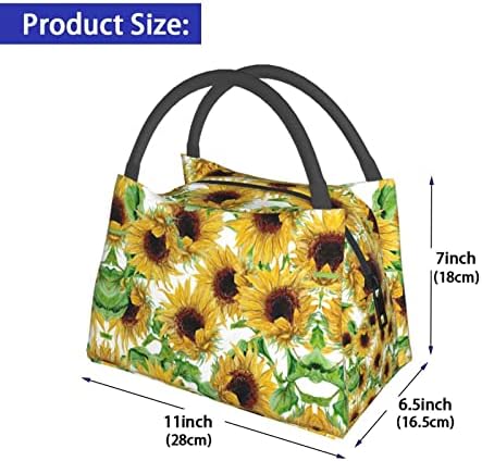 Чанта за обяд с принтом Evealyn Yellow Sunflowers - Lunch Box Преносима богат на функции Термоизоляционная чанта, Подходяща за пикници, пътувания в офис