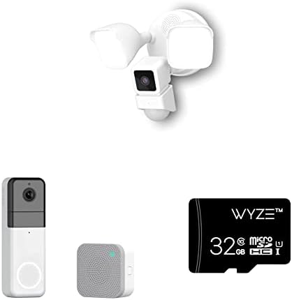 Прожектор WYZE Cam със светодиоди 2600 Лумена, wi-видеодомофоном Pro (пакет) и разширение на карта microSDHC памет с капацитет