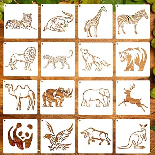 16 Бр. Трафаретный шаблон за рисуване, за многократна употреба Шаблони с животни от Дивата природа за домашен интериор,