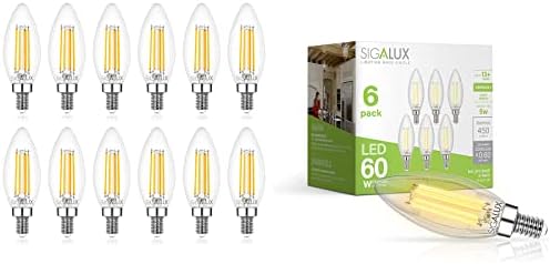 Sigalux B10 2700K Мек Бял, Крушки за свещи с нажежаема жичка тип B, Изброени в UL, 12 опаковки и E12 Led Крушки
