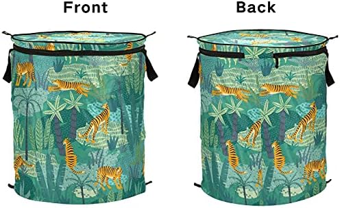 Кошница за дрехи Тайгърс Tropical Jungle Pop Up с Капак, Сгъваема Кошница За Съхранение, Сгъваема Чанта за Дрехи за Къмпинг,