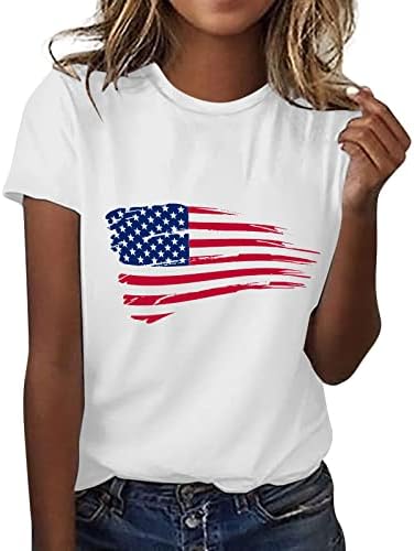 Риза с флага на сащ за Жени, Основни Тениски с Къс ръкав, добре облечени Графична Тениска в Звездната Ивица,