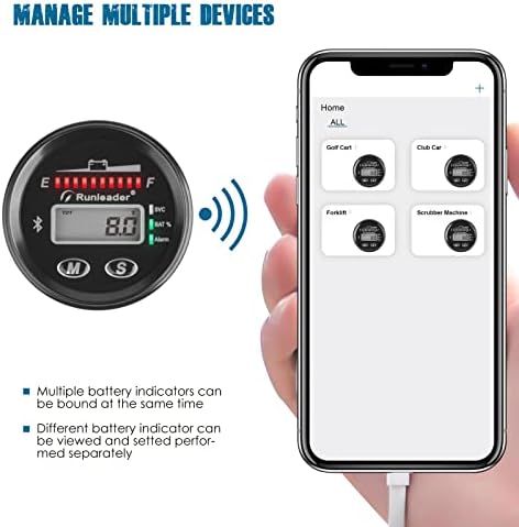 Runleader 2 бр. от 12 до 48 Bluetooth Led Индикатор за зареждане на батерията, датчик на напрежение с оповещением, Записване