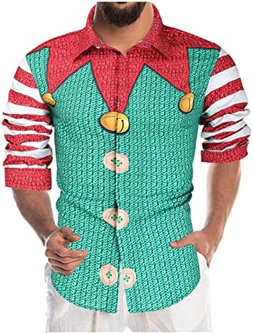 XXBR Коледни Ризи за мъже, Забавни Коледни Върхове с 3D Принтом Котка Дядо Коледа, Ежедневни Ризи с Копчета и Дълъг ръкав,