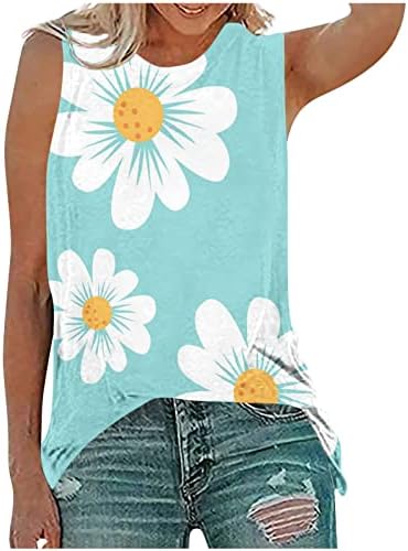 Летни Дамски Блузи без ръкави с Цветен Печат, Свободни Ежедневни Тениски с Графичен Елек, Меки и Удобни Блузи за