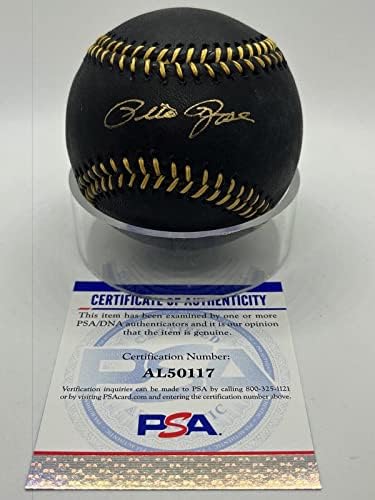 Пийт Роуз Подписа Автограф Официален Представител на MLB Black & Gold Дантела Baseball PSA DNA * 17 Бейзболни топки