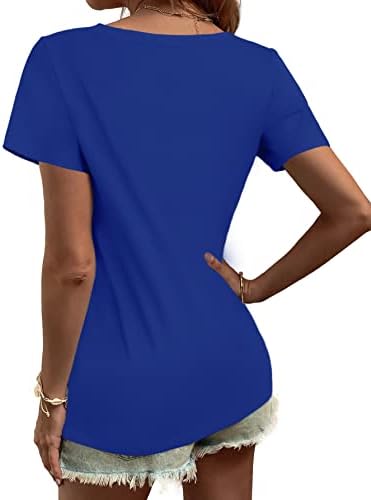 Дамски Ризи Elesomo С V-образно деколте, Памучни Блузи с Къс / Дълъг Ръкав, Тениски, Основни Тениски