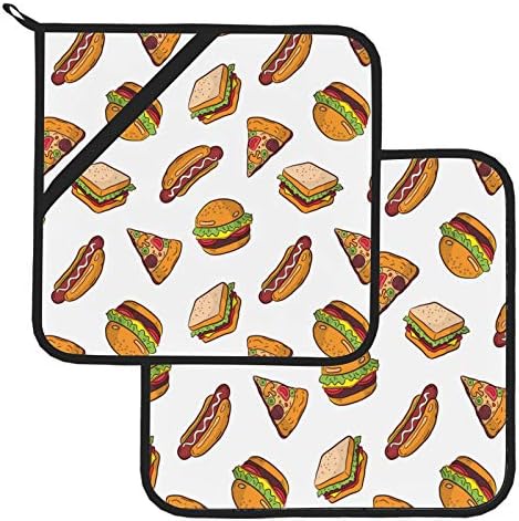 Хамбургер Карикатура Сладък Декор Гореща Поставка Топлоустойчиви кухненски ръкавици за Фурна 2 броя Кухненски
