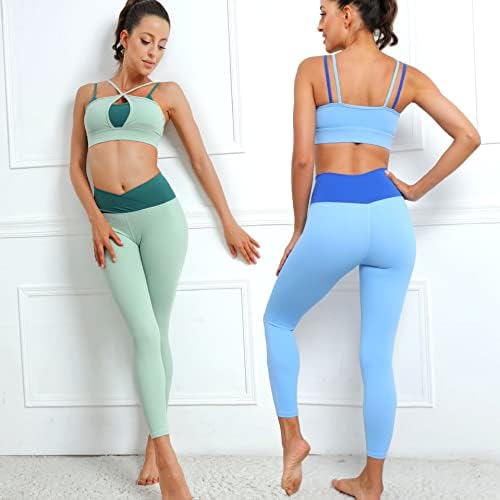Echeson 2 Комплекта-панталон с бюстгальтером за йога, Дишане Спортен комплект за йога от две части (Цвят: синьо размер: малка)