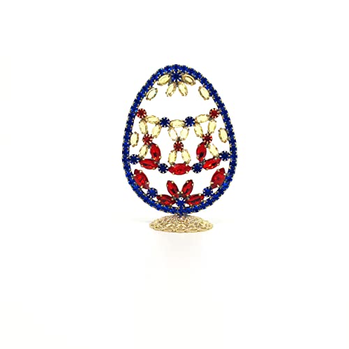 Чудесно великденско яйце - Луксозно великденско украса, направени от фино ограненных страз LT Topaz, LT Siam и сапфир цвят - Размер: 2,24x3,15x1,26 инча (5,7x8x3,2 см)