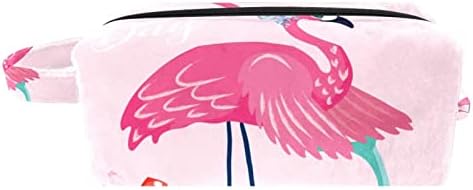 Чанта за Тоалетни принадлежности, Пътни Косметичка за Грим за Жените и Мъжете, Cartoony Розово Фламинго
