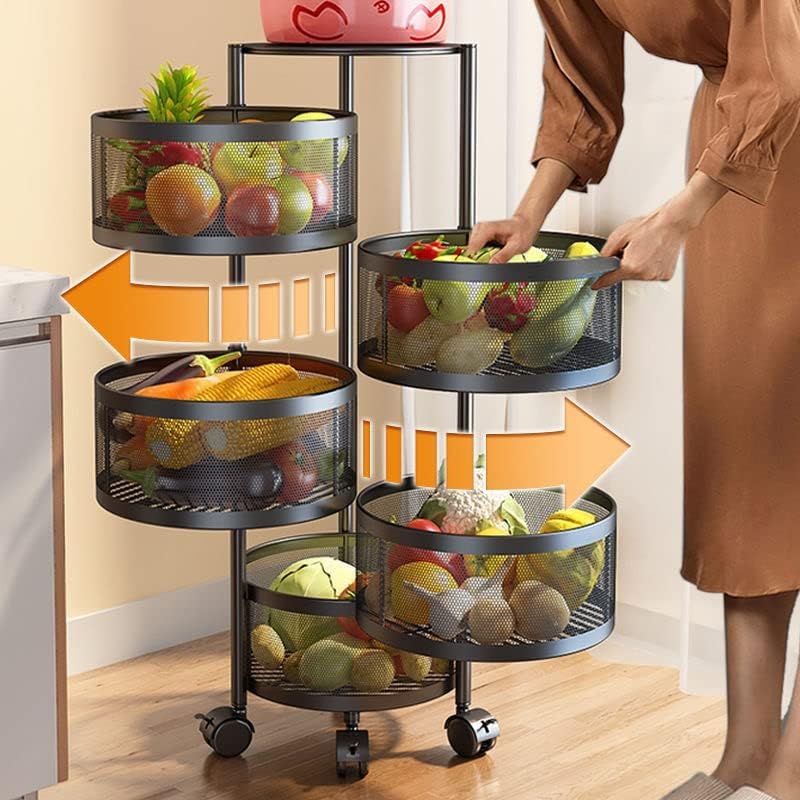 Многослоен Кухненски рафтове за съхранение на DUBAO, Въртяща кошница за зеленчуци и плодове, рафтове за съхранение на Кухненски баня (Цвят: E, размер: 75 см. * 34 см)