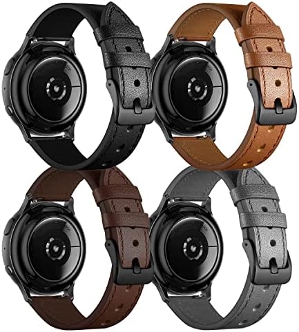 (4 опаковки) Кожена каишка за Galaxy Watch 5 Pro 45 мм/ 4 класически каишка 46 мм 42 мм, U. B. T 20 мм, каишка за Samsung Galaxy Watch 5/4 40 мм 44 мм/Активни 2/3 41 мм, кафяво, кафе, черен, сив