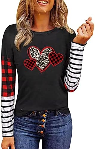 Риза за Свети Валентин за Жени С Дълъг Ръкав във формата на Сърца и Елф, Графични Тениски, Ежедневни Шарени Клетчатая Туника,