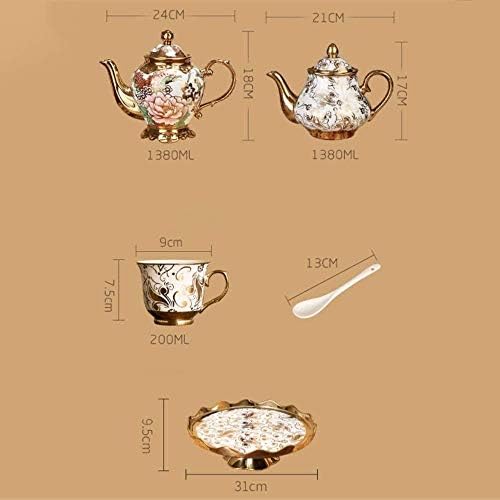 Домашен Чай Просто Красива колекция от керамични чаени чаши в европейски Стил, който включва 6 бр. Чаена чаша и лъжица с 1 Заварочным чайник, Въртящ се Чаен Поднос за