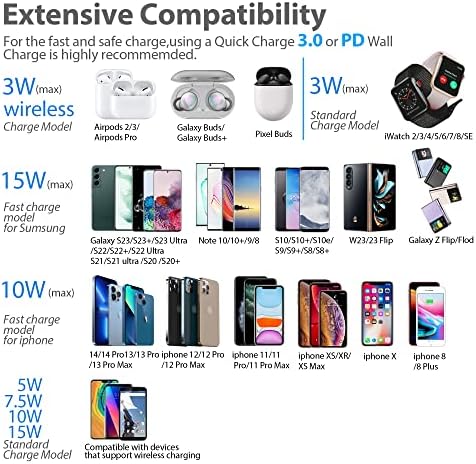 Безжично зарядно устройство в продължение на няколко устройства на Apple, Бързо безжично зарядно устройство 3 в 1, Складное за iPhone 14/13/12/11 /XR/XS/X/8/Pro/ Pro Max/ Plus/Mini, Apple Watch 8 7 6 S