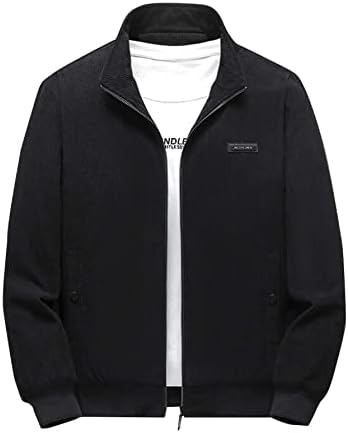 Якета за мъже - Мъжката Вельветовое Топло палто с цип с заплатками и букви (Цвят: черен Размер: Голям)