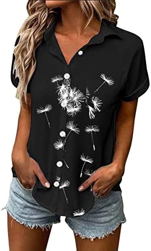 Дамски Ризи с копчета Лято 2023 Ежедневни Риза С Къс Ръкав под формата На Глухарче и Привлекателен Котка С Принтом Върховете