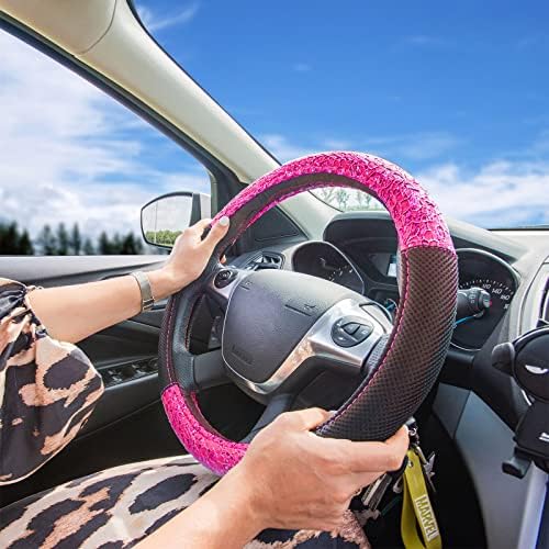 Автомобил Сеат волан с дантелен закъснение и разделителна мрежа за жени, Универсални за автомобили, ванове (Светло розово)