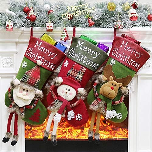 Коледни Чорапи, N/A, 3 опаковки, 18-цолови Класически Чорапи Голям размер с Коледен герой Сантой, Снеговиком, на Северните Елени за семейни Бижута, Подвесное Украса за ?