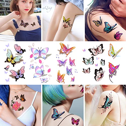 90 листа (300шт +) Временни татуировки с пеперуди за Жени, Реалистична Самозалепващи Временна Стикер, Цветни Боди-Арт,