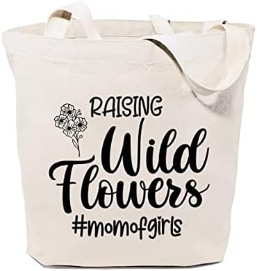 GXVUIS Raising Wild Flowers Мама Момичета Холщовая Чанта-Тоут за Жени за Многократна употреба за Хранителни стоки Чанти за Рамо за Покупки на Подаръци за Мама