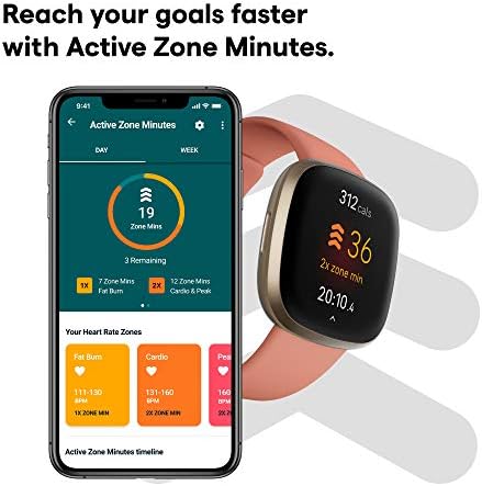 Умни часовници за здраве и фитнес Fitbit Versa 3 с GPS, честота на сърдечните съкращения 24/7, вградена функция