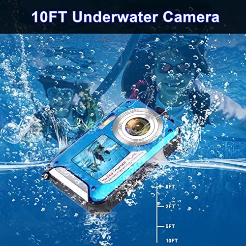 Водоустойчива Камера, Подводна Камера, 2.7 K Full HD Цифров Водоустойчива Камера с 48-Мегапикселов 16-кратно цифрово увеличение, видео Рекордер за Селфи с два Екрана, Подв?