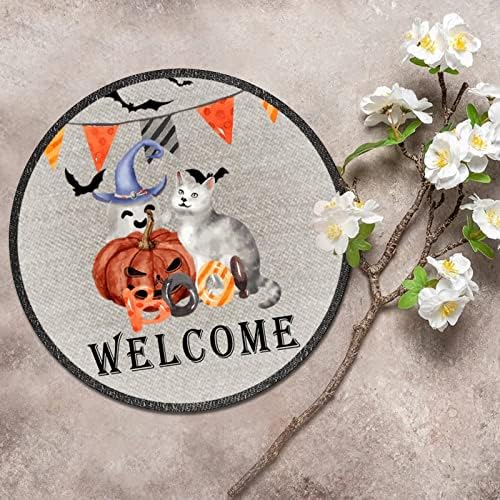Добре Дошли на Хелоуин Boo Cat Ретро Кръгъл Метален Твърд Знак Кръг Метален Плакат Символична Табела Класическа