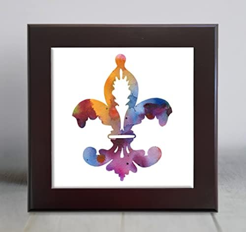 Декоративна плочка с абстрактна акварел Fleur De Lis (6 х 6 в рамка)
