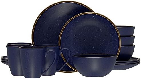Комплект кръгли съдове American Atelier Varda, синьо – Колекция от керамични съдове, за да се наричат вечери от 16 теми, Кът 4 чинии, 4 Салата, 4 Чаши и 4 чаши (Кобалт)