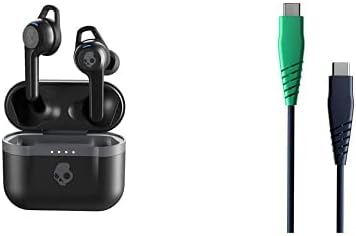 Безжични слушалки в ушите Skullcandy Indy Evo True - Чист Ментов цвят с Кръгла зарядно кабел Line, от USB-C-USB-C - Тъмно