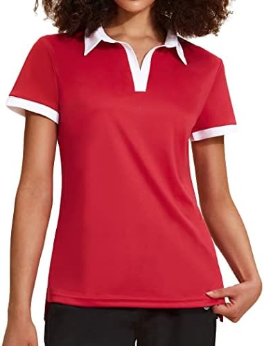 Жените риза за Голф COOrun, Поло Риза с Къс Ръкав, Спортни Блузи с V-образно деколте, бързо съхнещи Стаи Ризи UPF 50 + с яка