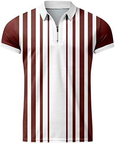 Мъжки два цвята на Поло блузи С Къс Ръкав в една Вертикална Лента с цип 1/4 Спортна Риза За Голф, Тенис Фланелка За Голф, Поло
