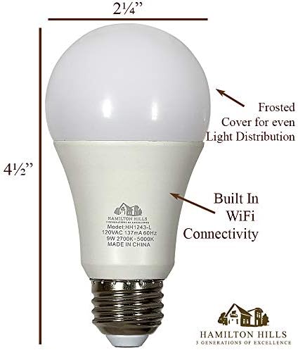 Led интелигентна лампа Хамилтън Hills - Сертифициран стандарт за умен дом, Универсална Крушка с регулируема
