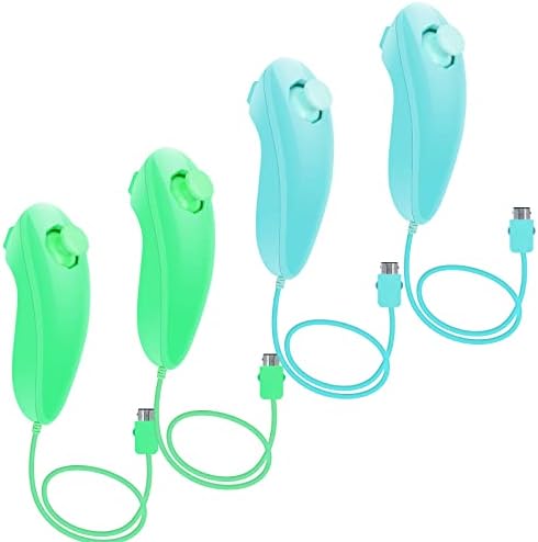 JTao-tec Wii Nunchuck 4 опаковки и Nunchuk Контролери Подмяна на Дистанционно Джойстик Геймпад Контролер за Wii конзола Wii U (водно-зелен + водно-синьо-зелено + розово + светло синьо)