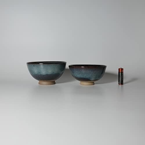 Намерените керамични съдове Хаги. Комплект от 2 чаши aohagi meoto meshiwan в дървена кутия. шуто61141