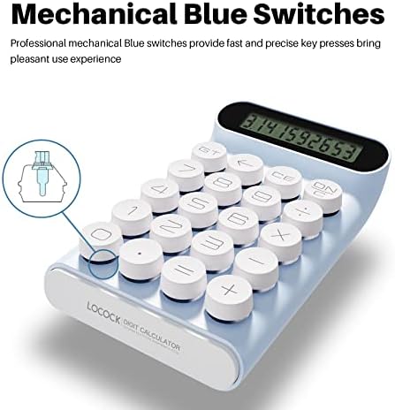 Калкулатор с механичен ключ, Преносим за ежедневна употреба и в Обичайния офиса, 10-цифрен Голям LCD дисплей (син)