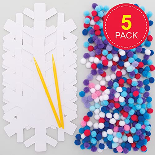Комплекти за творчество Baker Ross FE899 с pom-помераните под формата на снежинки - Опаковка от 5 броя, Създайте своя собствена коледна украса, Детски украса с pom-помераните з