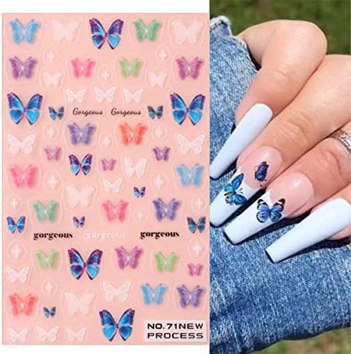 6 Листа Стикери за дизайн на ноктите с пеперуди, 3D Самозалепващи Стикери За Нокти, Цветни Лазерни Етикети за Дизайн на ноктите