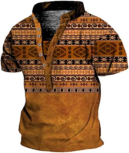 2023 Ацтекские Западните Етнически Тениски за Мъже, Извънгабаритни Тениски Хенли Копчета, Забавни Тениски с Графичен Дизайн, Летни Блузи с Къс Ръкав