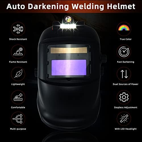Заваряване шлем с автоматично затъмняване с led подсветка - TRQWH True Color Заваряване Капачка за слънчева батерия с 2 Сензори дъга Регулируема Широк Диапазон Оцветяване 4/