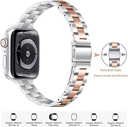 Тънка каишка OMIU, съвместим с Apple Watch 41 мм 40 мм, 38 мм, 2, Разменени Метална гривна от висок клас Неръждаема