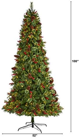 Почти натурални 9 фута. Изкуствена Коледна елха от норвежката Смесени Бор с 650 Прозрачни led Крушки, Борови Шишками и