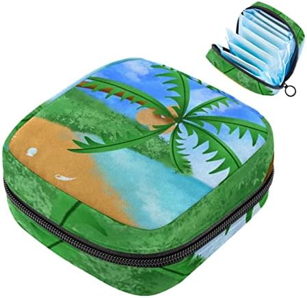 ORYUEKAN Чанта За Съхранение на Хигиенни Кърпички, Преносим Чанта за съхранение на Менструалния Купа за Жени и Момичета, Лятна Плажна Кокосова Палма в Океана