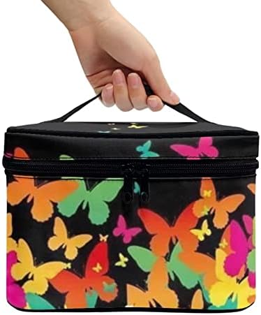 doginthehole Цветна Косметичка с Пеперуда за Жени, Пътна Чанта, Преносими, козметични чанти, Органайзер за Грим с Голям Капацитет,