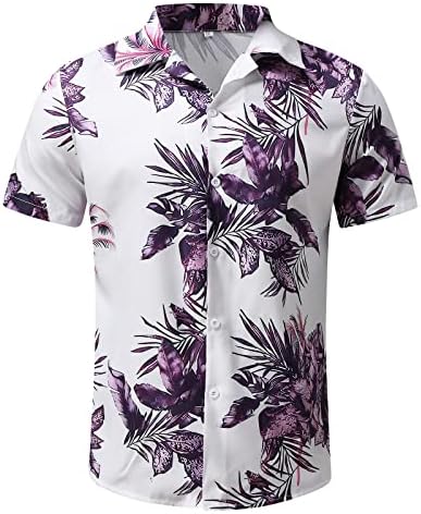 Мъжки Хавайска Риза, Панталони, Комплект от 2 Теми, Летни Блузи с Къс ръкав и Цветна Принтом Копчета, Панталони, Спортни