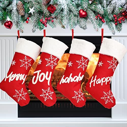 Коледни Чорапи NOSSER, 4 бр, Коледни Чорапи с диаметър 20 см, Супер Меки Плюшени Класически Червени и Бели